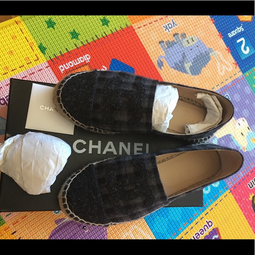 Chanel Espadrilles Shoes CC Logo tweed wool SZ 36